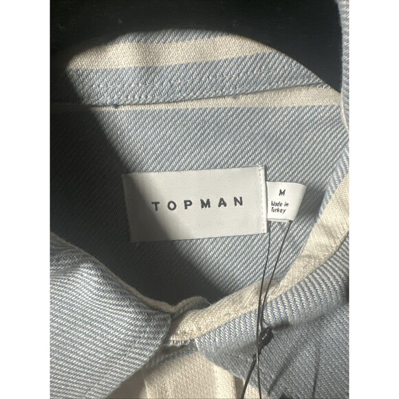 NWT Topman Men's Medium Cotton Long Sleeve Button Up Striped Shirt Trendy Fall - Picture 3 of 4